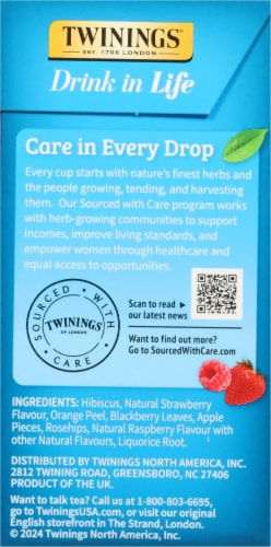 Twinings® Strawberry & Raspberry Unsweetened Herbal Iced Tea Pitcher Bags Perspective: right