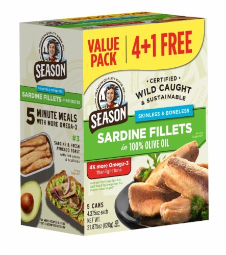 Season Wild Caught Skinless & Boneless Sardine Fillets In 100% Olive Oil Perspective: right