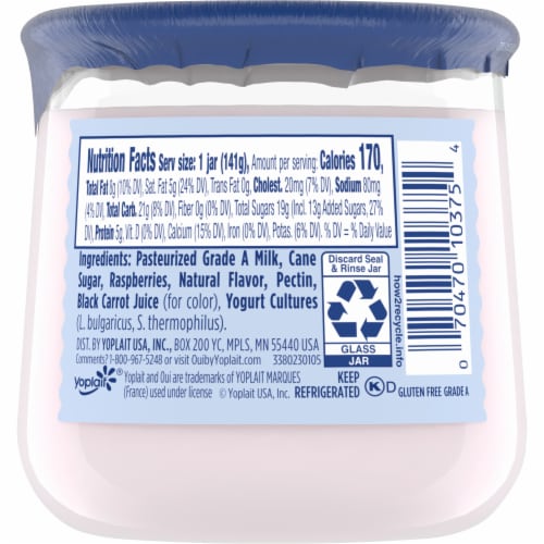 Oui by Yoplait Raspberry Whole Milk French Style Yogurt Jar Perspective: right