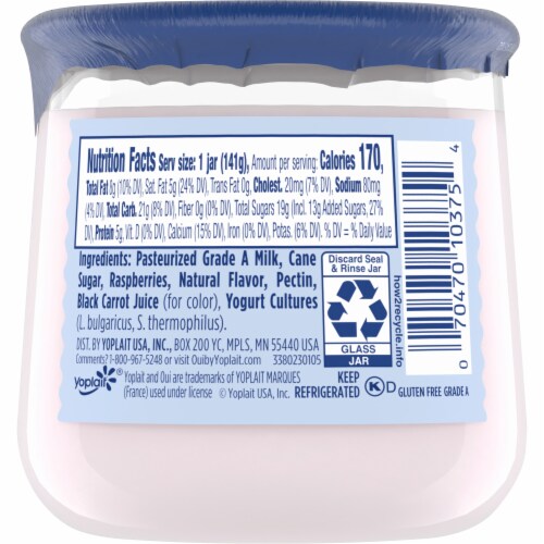 Oui by Yoplait Raspberry Whole Milk French Style Yogurt Jar Perspective: right
