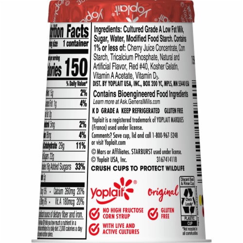 Yoplait Original Starburst Cherry Low Fat Yogurt Cup Perspective: right
