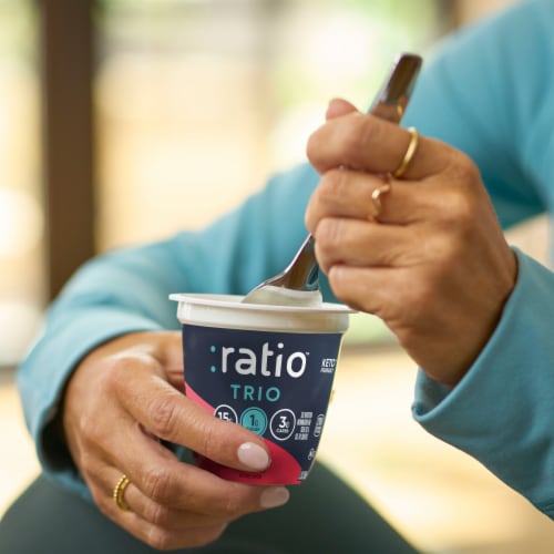 Ratio Trio Strawberry Yogurt Cultured Dairy Keto Friendly Snack Cup Perspective: right