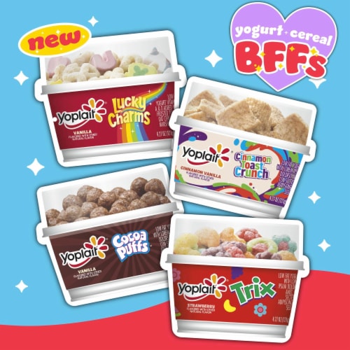 Yoplait Low Fat Vanilla Kids Yogurt & Lucky Charms Cereal Snack Perspective: right