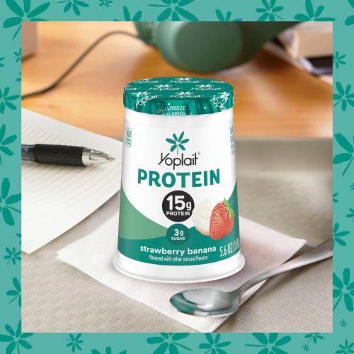 Yoplait Protein Strawberry Banana Yogurt Cultured Dairy Snack Cup Perspective: right