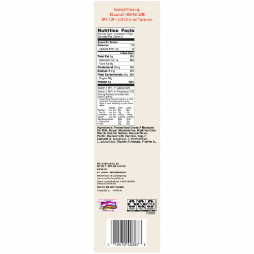 Yoplait Original Lowfat Strawberry Yogurt Cups Perspective: right