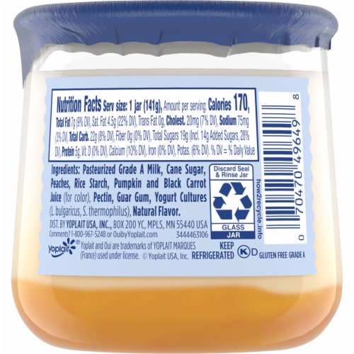 Oui by Yoplait Peach Whole Milk French Style Yogurt Jar Perspective: right