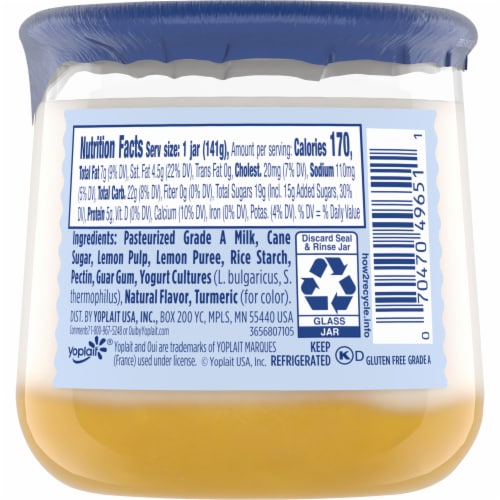 Oui by Yoplait Gluten Free French Style Lemon Whole Milk Yogurt Glass Jar Perspective: right