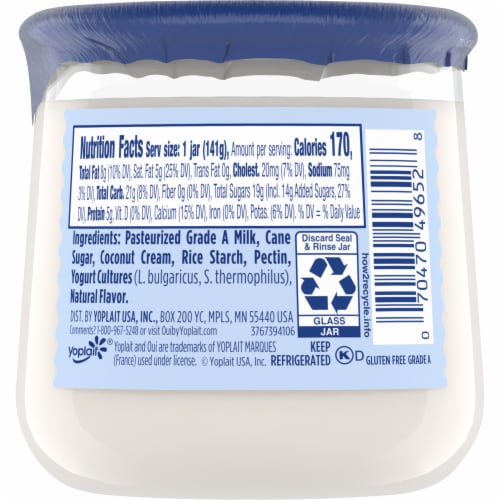 Oui by Yoplait Gluten Free French Style Coconut Whole Milk Yogurt Glass Jar Perspective: right