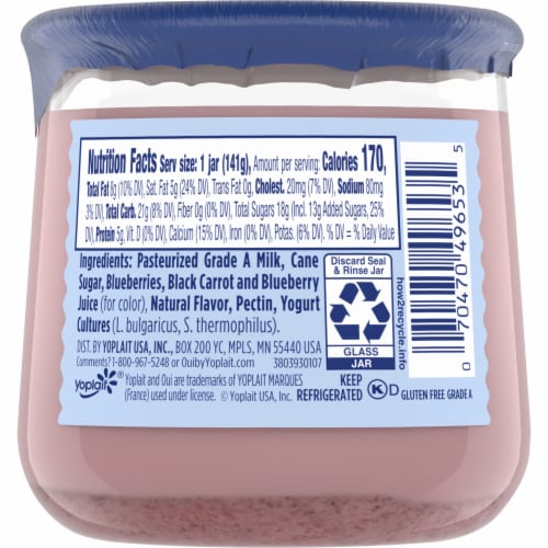 Oui by Yoplait Gluten Free French Style Blueberry Whole Milk Yogurt Glass Jar Perspective: right