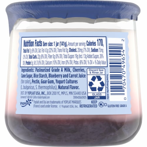 Oui by Yoplait Gluten Free French Style Black Cherry Whole Milk Yogurt Glass Jar Perspective: right