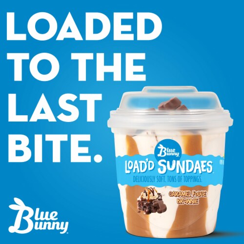 Blue Bunny Load'd Sundaes Caramel Fudge Brownie Frozen Dessert Cup Perspective: right