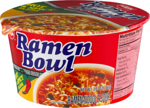 Nissin Hot & Spicy Flavor Ramen Noodle Bowl Perspective: right