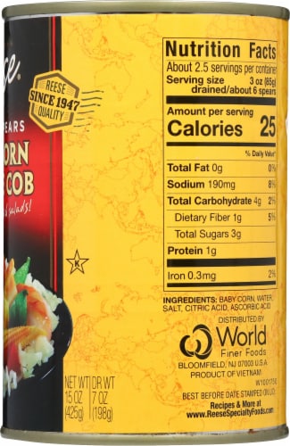 Reese® Whole Spears Baby Corn On The Cob Perspective: right