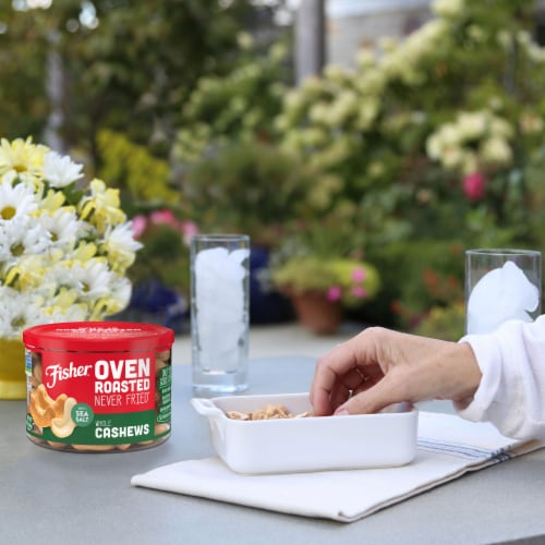 Fisher Snack Oven Roasted Never Fried Sea Salt Whole Cashews Perspective: right
