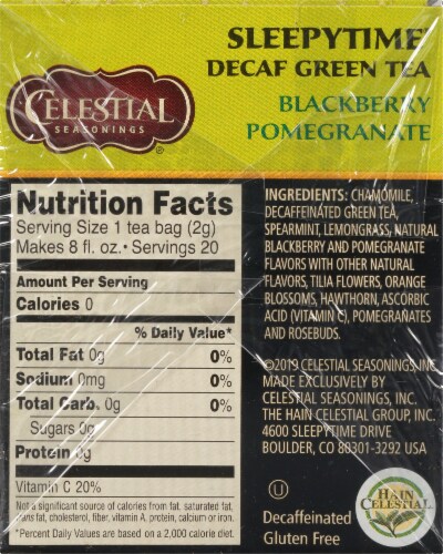 Celestial Seasonings Blackberry Pomegranate Sleepytime Decaf Green Tea Bags Perspective: right