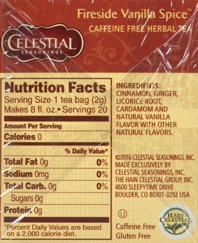 Celestial Seasonings Fireside Vanilla Spice Herbal Tea Bags Perspective: right