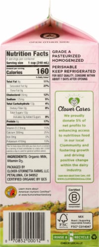 Clover Organic Farms Vitamin D Whole Milk Perspective: right