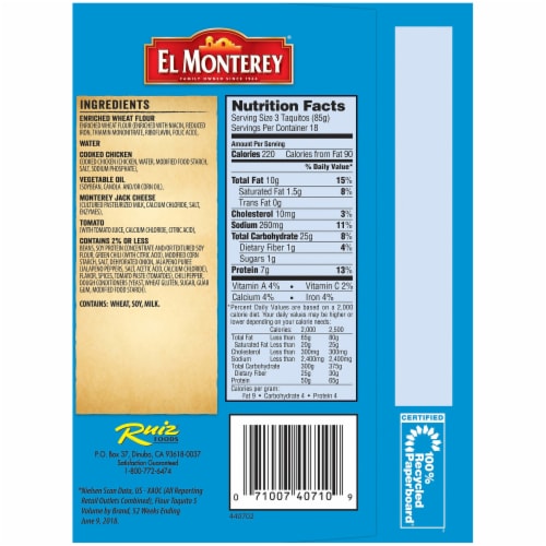 Calories in El Monterey Chicken & Monterey Jack Cheese Chimichanga and  Nutrition Facts