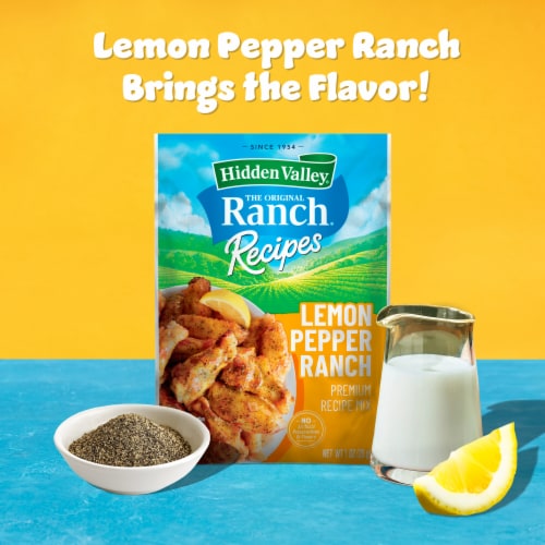 Hidden Valley Lemon Pepper Ranch Premium Recipe Mix and Seasoning Mix Packet Perspective: right