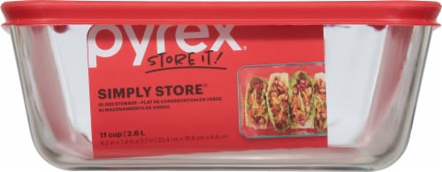Pyrex® 11-Cup Rectangular Glass Dish With Lid - Clear/Red Perspective: right