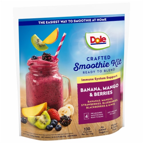 Dole Crafted Banana/Mango/Berries Smoothie Kit 4 - 7 oz Bags Perspective: right