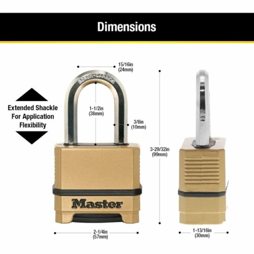 Master Lock M175XDLF Heavy Duty Outdoor Combination Lock, 1-1/2 in. Shackle, Brass Finish Perspective: right