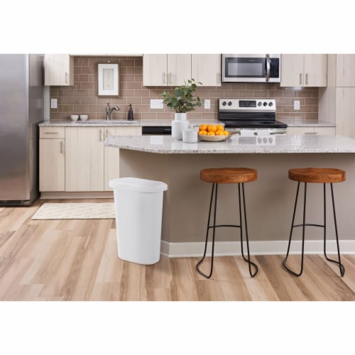 Rubbermaid 13.25 Gallon Rectangular Spring-Top Lid Wastebasket Trash Can, White Perspective: right