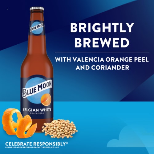 Blue Moon Belgian White Wheat Beer, 5% ABV, 6-pack, 12-oz beer bottles Perspective: right
