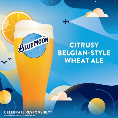 Blue Moon Belgian-Style Ale White Wheat Beer Perspective: right
