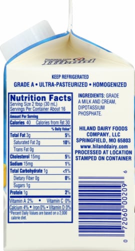 Hiland Ultra-Pasteurized Half & Half Perspective: right