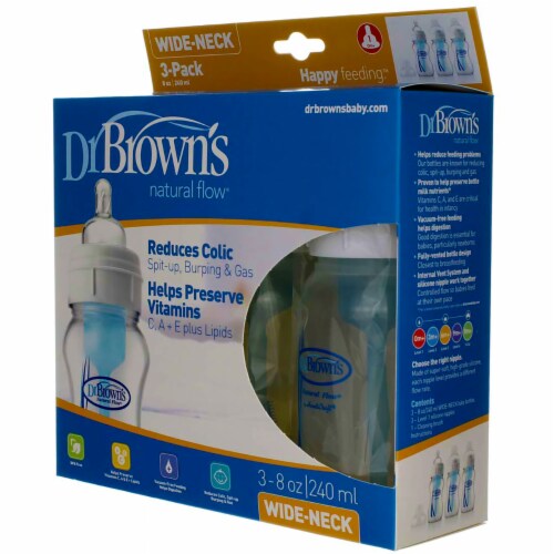  Dr. Brown's Natural Flow Wide-Neck Anti-Colic Baby Bottles -  8oz - 3pk : Baby Bottles : Baby