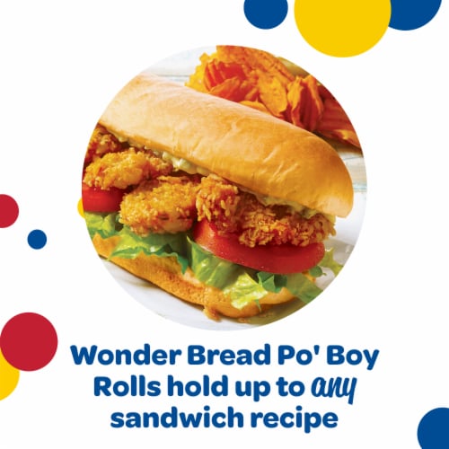 Wonder Bread Po' Boy Sub Rolls, White Bread Sandwich Rolls, 6 Count Perspective: right