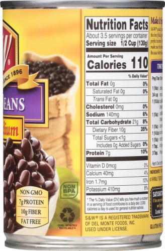 S&W® Low Sodium Black Beans Perspective: right