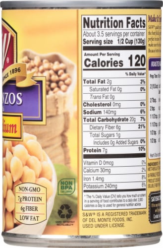 S&W Reduced Sodium Premium Garbanzo Beans Perspective: right