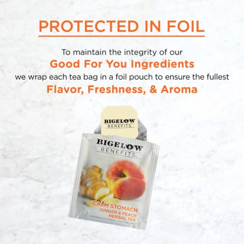 Bigelow Benefits® Calm Stomach Ginger & Peach Caffeine Free Herbal Tea Bags Perspective: right