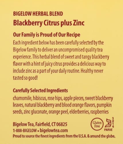Bigelow® Blackberry Citrus plus Zinc Caffeine Free Herbal Tea Bags Perspective: right