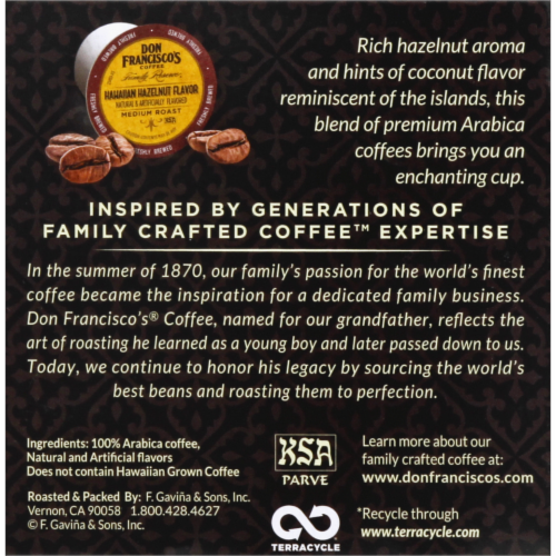 Don Francisco's® Coffee Family Reserve® Hawaiian Hazelnut Flavor Medium Roast Coffee Pods Perspective: right