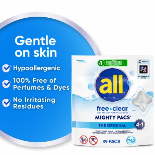 All® Stainlifters Free Clear Mighty Pacs® Laundry Detergent Pods Perspective: right