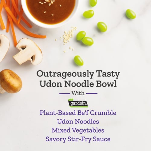 Purple Carrot Plant-Based Be'f Udon Noodle Bowl Vegan frozen Meal Perspective: right