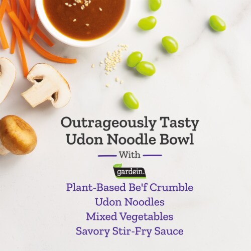 Purple Carrot Plant-Based Be'f Udon Noodle Bowl Vegan frozen Meal Perspective: right