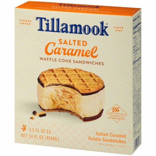 Tillamook Salted Caramel Waffle Cone Gelato Sandwiches Perspective: right