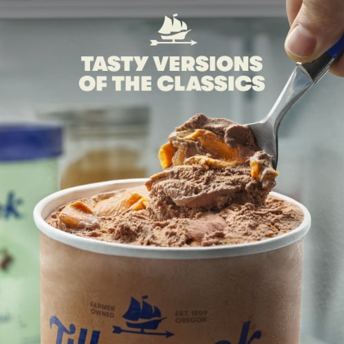 Tillamook Coffee Almond Fudge Ice Cream Tub Perspective: right