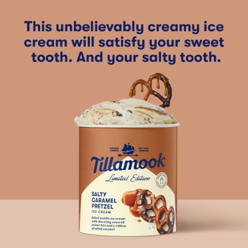 Tillamook Salty Caramel Pretzel Ice Cream Tub Perspective: right