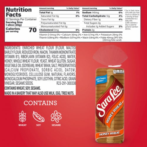 Sara Lee Honey Wheat Bread Perspective: right
