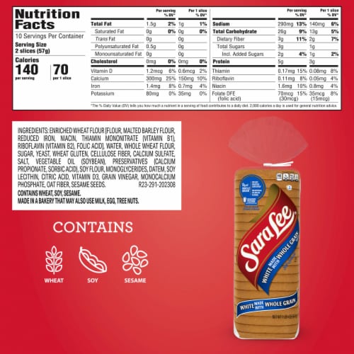 Sara Lee White made with Whole Grain Sandwich Bread Perspective: right