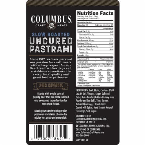 Columbus® Sliced Uncured Pastrami Perspective: right