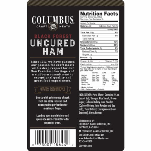 Columbus® Sliced Black Forest Uncured Ham Perspective: right