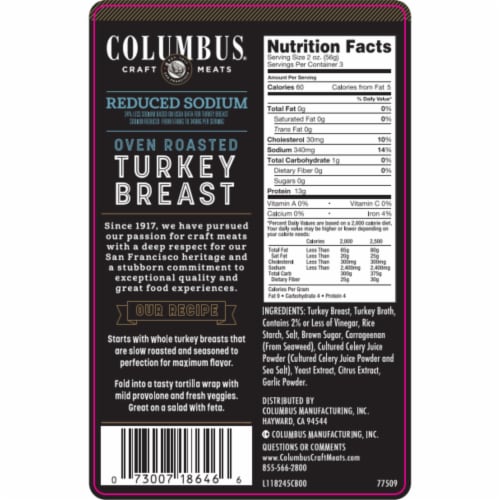 Columbus® Sliced Reduced Sodium Oven Roasted Turkey Breast Perspective: right