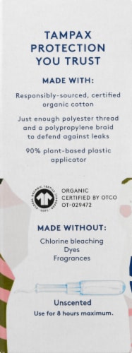 Tampax Pure Organic Unscented Cotton Core Super Absorbency Tampons Perspective: right