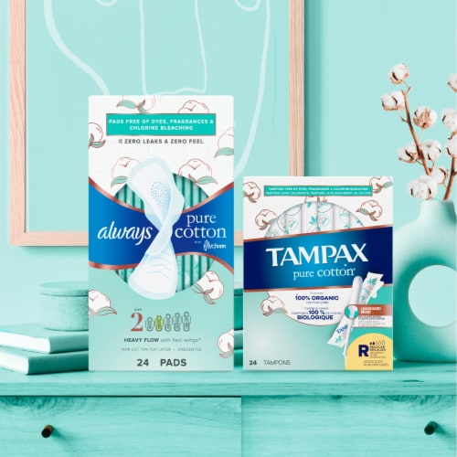 Tampax Pure Cotton 100% Organic Cotton Core Tampons Regular Absorbency Unscented Perspective: right